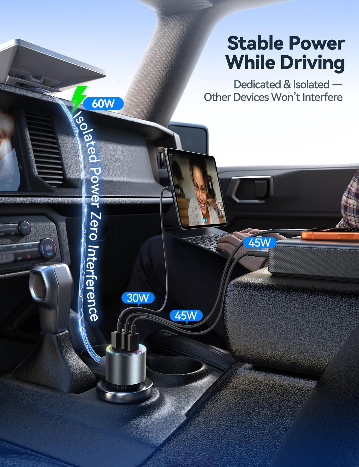 Starlink Mini Car Adapter with 10FT Cable, Dual PD 45W+USB 30W, 12V-24V