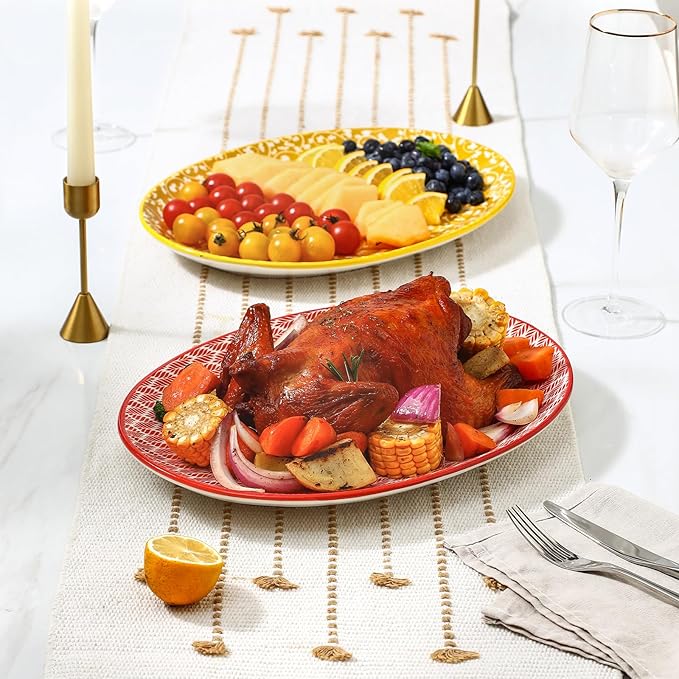 Selamica Serving Platter, 14 Inch Large Serving Dishes for Entertaining, Oval Ceramic Serving Trays for Party, Steak, Cake, Dinner, Fruit, Oven Safe, Microwave Safe, Set of 4, Assorted Colors