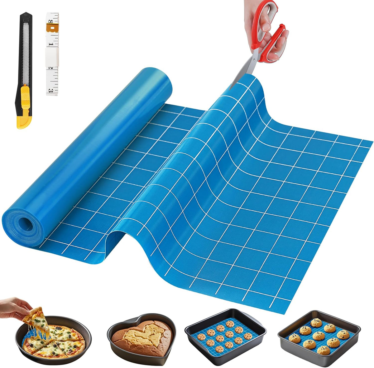 Silicone Baking Mat, 16 IN x 6 FT Free Cutting Baking Sheet, Non-Stick Reusable Dough & Pastry Mat, Non-Slip Silicone Mat Roll for Air Fryer Liner, Freeze Dryer, Oven Baking Pan, Kitchen Counter