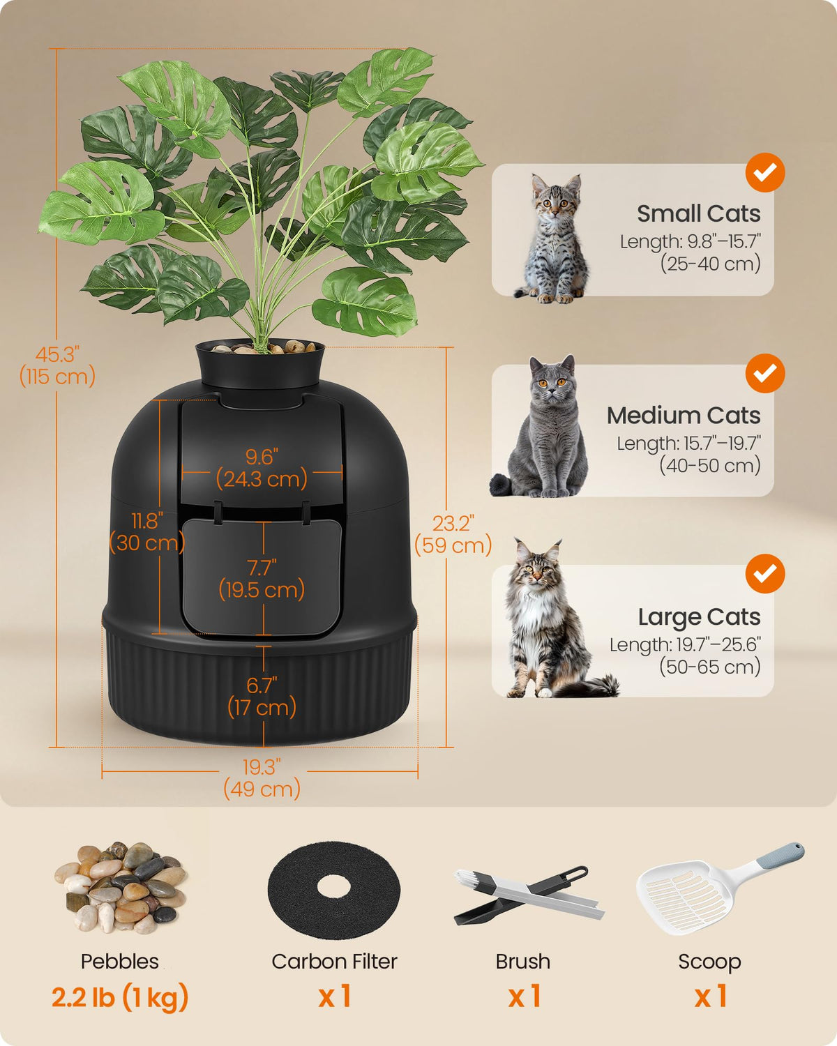 Feandrea Plant Cat Litter Box Enclosure with Artificial Plant,19.3" L Inch