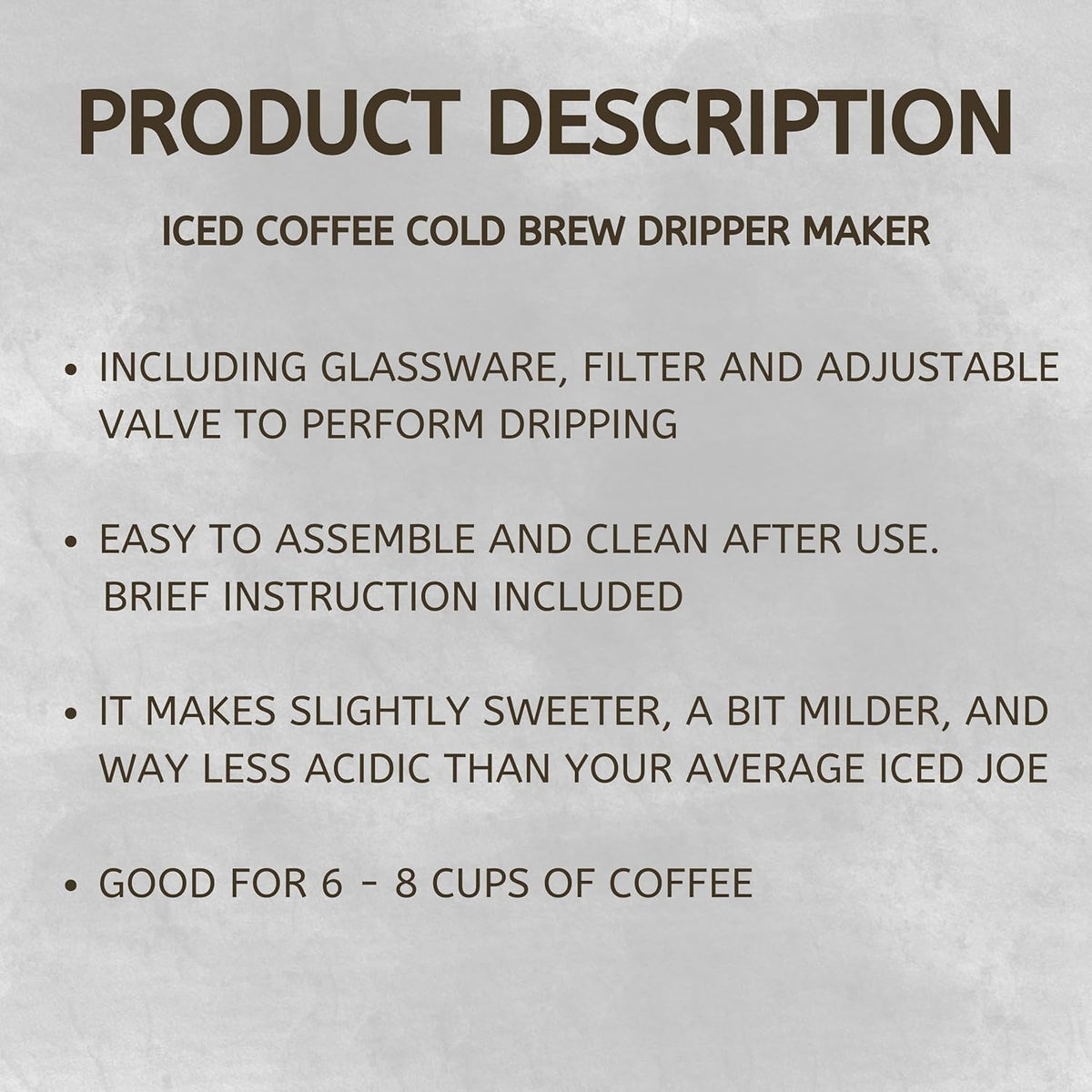 Nispira Iced Coffee Cold Brew Drip Tower Coffee Maker Wooden, 6-8 cup, Grey