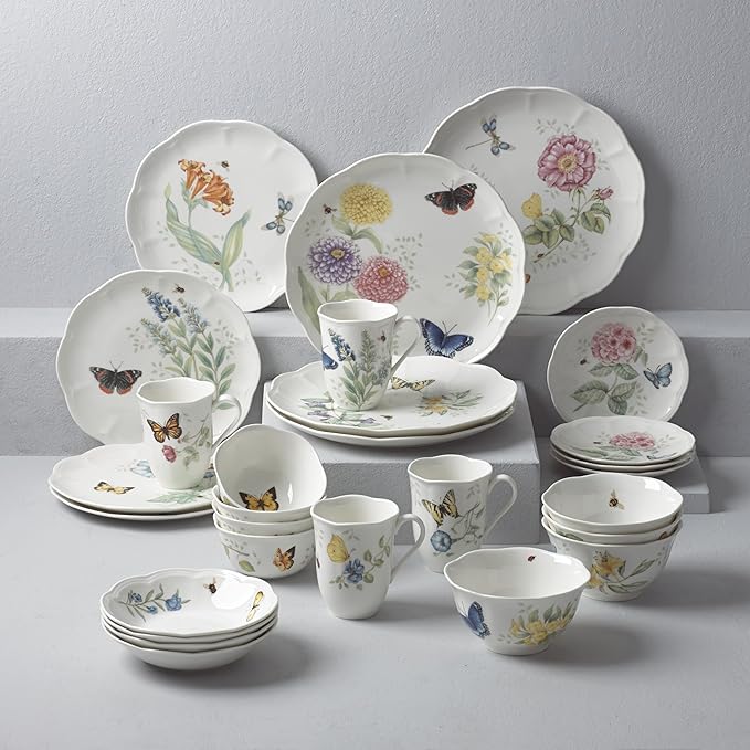Lenox 865075 Butterfly Meadow 28-Piece Dinnerware Set, White