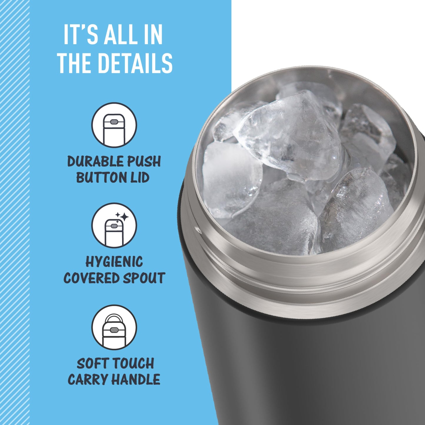 THERMOS FUNTAINER Water Bottle with Spout, 16oz, Black Matte