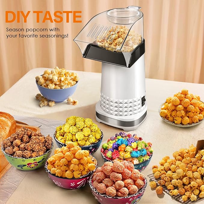 Popcorn Maker Machine 1200W, 4.5-Quart Air Popper Popcorn Maker, 2-Minute Oil-Free Hot Air Popcorn Popper, Easy Clean, No Unpopped Kernels, Healthy Family Snack