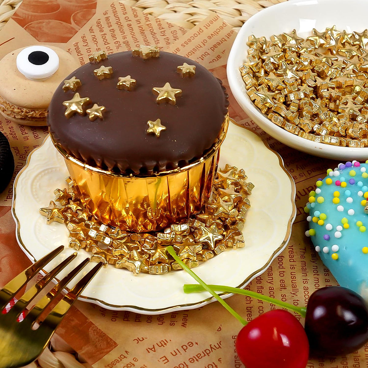 Gold Star Sprinkles for Cake Decorating, Edible Star Sugar Candy, Mix Size, Baking For Cupcakes, Decorating, Cookies, Donuts, Wedding Party, Holiday, 150g/5.29oz