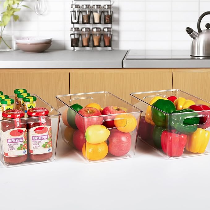 YIHONG Clear Pantry Storage Organizer Bins, 10 Pack Plastic Food Storage Bins with Handle for Kitchen,Refrigerator, Freezer,Cabinet Organization and Storage
