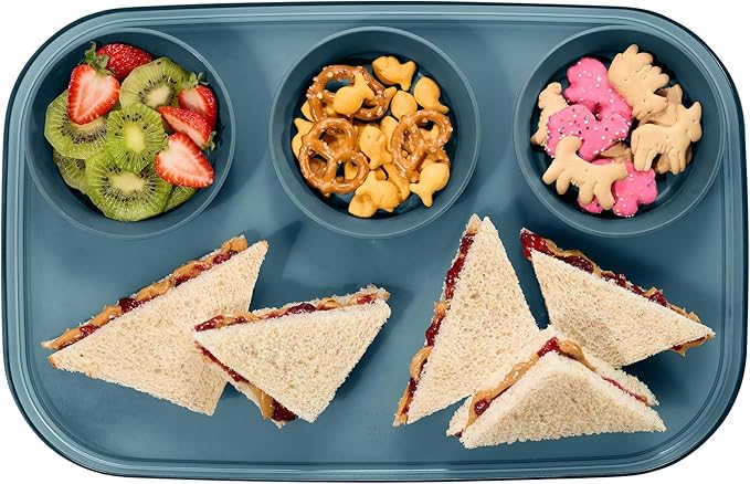 madesmart dipware 3 Bowl Serving Tray, Collapsible & Removable Dip Bowls for Charcuterie, Guacomole, Snacks, Veggies, Premium Dishwasher & Microwave Safe, Multipurpose Plate & Bowl, Midnight