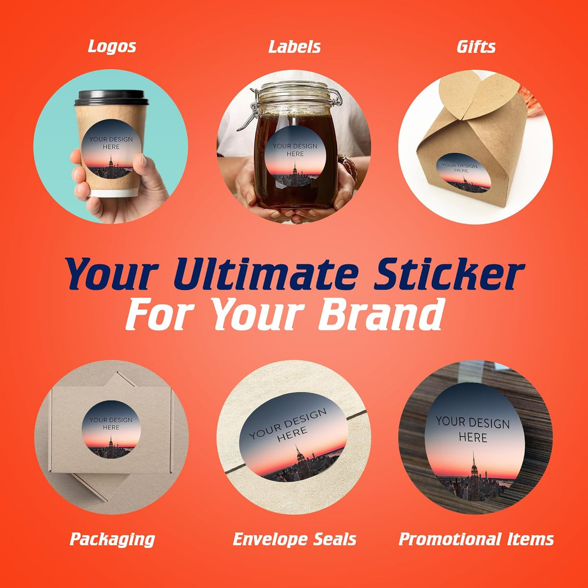 100 Custom Vinyl Stickers - Upload Your own Image, Text, Design, Logo - Personalized Logo Labels for Handmade, Packaging, Bottle, Jars, Candle, Brand Stickers (City, 4x4)