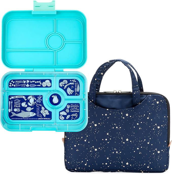 Yumbox Tapas Leakproof Bento Lunch Box - 5-Compartment Bento Container for Adults and Kids; Large Size 9.5x6.9x1.8; BPA-Free, Leakproof & Easy Clean; Lunch Box Kids (Antibes Blue)