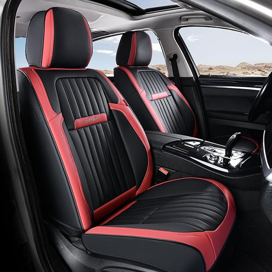 Coverado Car Seat Covers Front Seats, Seat Covers for Cars, Car Seat Protector, 2-Pack Car Seat Cushion Nappa Leather, Waterproof Seat Covers Carseat Cover Universal Fit for Most Cars(Red&Black)