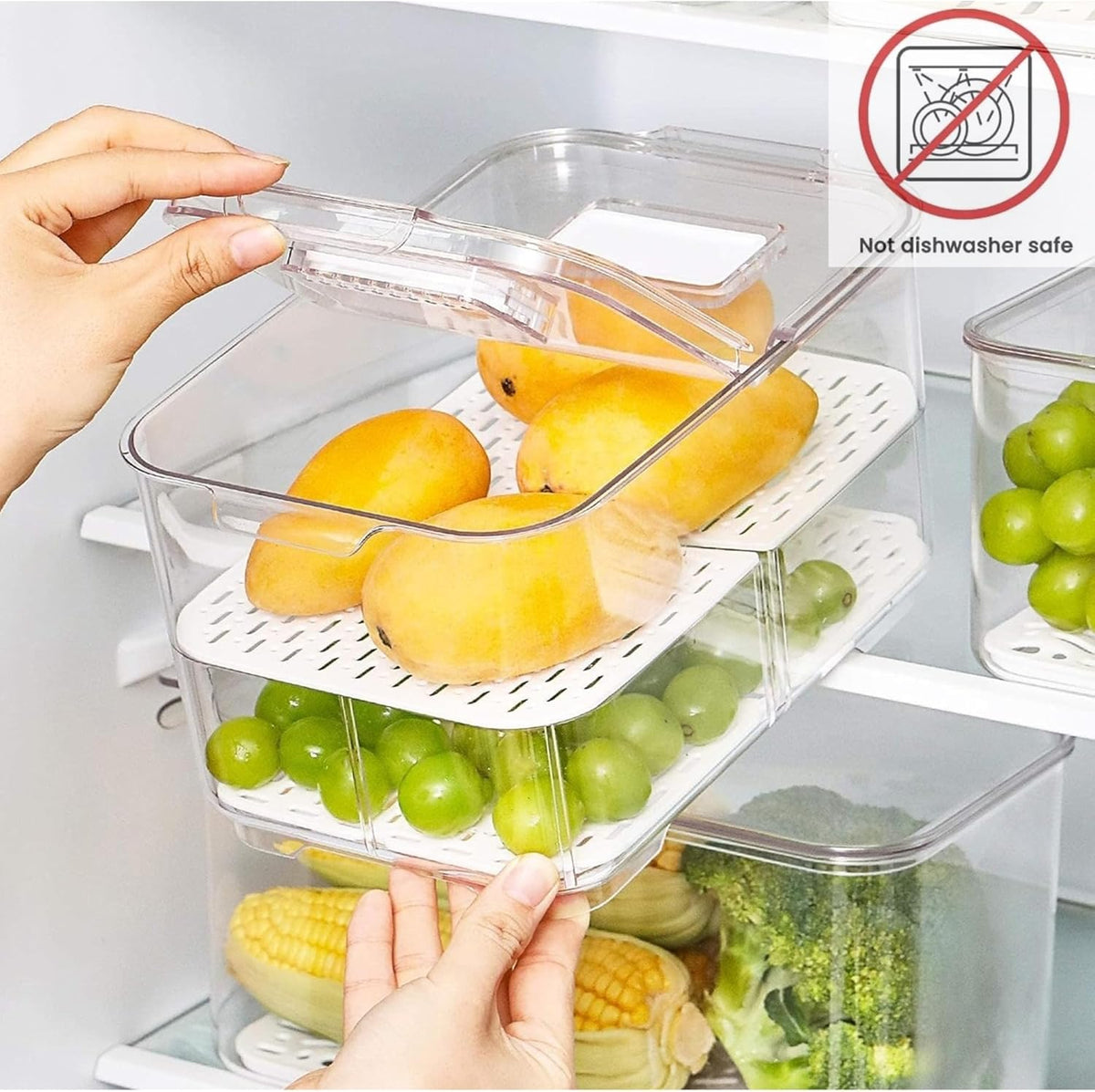 vacane Produce Saver with Folding Lids,2 Piece Fruit Vegetable Storage Container with Vents Stackable Fridge Drawers Organizer Salad Lettuce Keeper For Refrigerator,Bpa-free Fresh Keeper,5.7L&2.8L