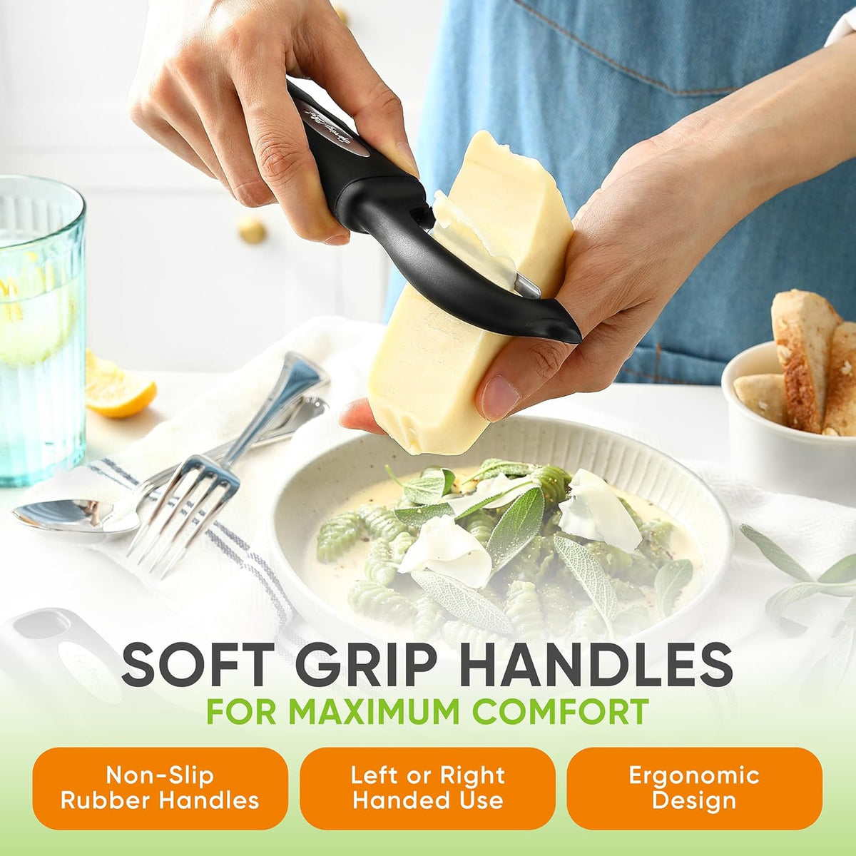 Spring Chef Swivel Vegetable Peeler & Y Potato Peeler for Kitchen with Soft Grip Handles and Ultra Sharp Stainless Steel Blades, Perfect for Veggie, Fruit, Carrot, Apple - Dishwasher Safe - Black