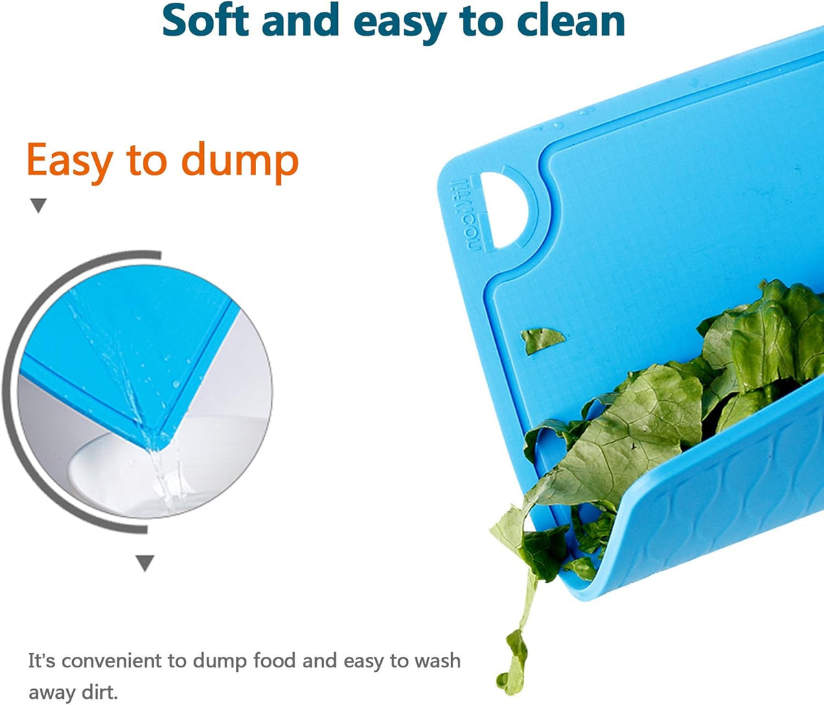 Thick Silicone Cutting Boards for Kitchen Silicone Chopping Boards/Mats Set of 2 Extra Large14.6''x10.43'', Mini 9.1”x7.1” Non-slip Deep Drip Juice Groove, Dishwasher Safe-Blue