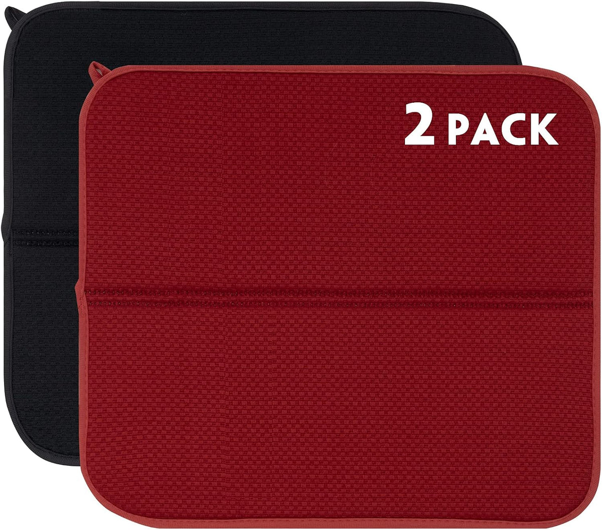 FRESHMINT 2 Pack Dish Drying Mat, 16"x18” Large Dish Drying Mats for Kitchen Counter, Microfiber Absorbent Dish Drying Pad, Dish Drainer Mats for Countertops, Rack, Sink