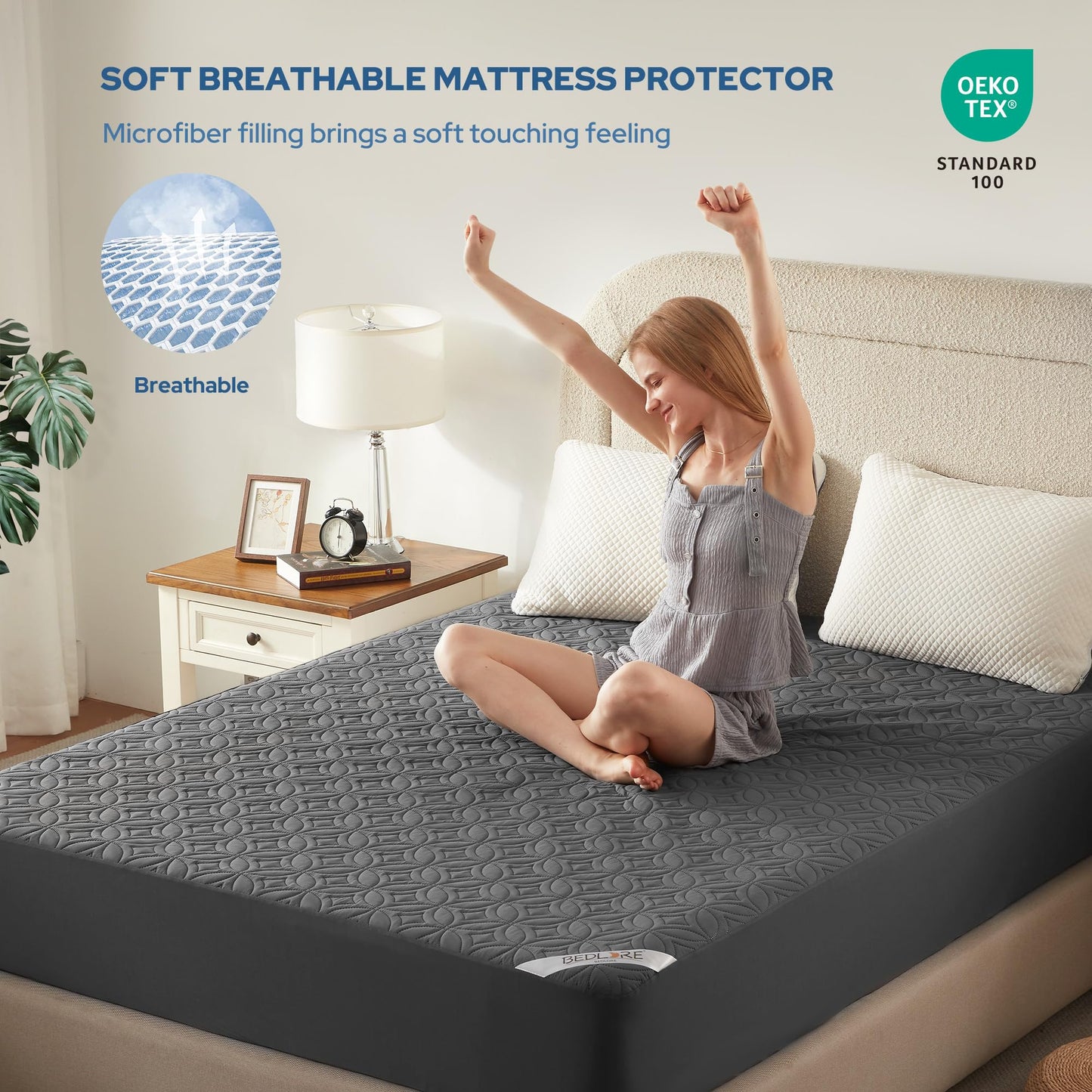 BEDLORE Waterproof Mattress Protector, Queen Size Mattress Pad Noiseless