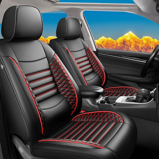 Fit Santa Fe Car Seat Covers for Hyundai Santa Fe 2007-2025 2026 - Upgraded Premium Waterproof & Breathable Leather, Airbag Compatible, All-Weather Seat Cushion Protector(2 Front/Black+Red)