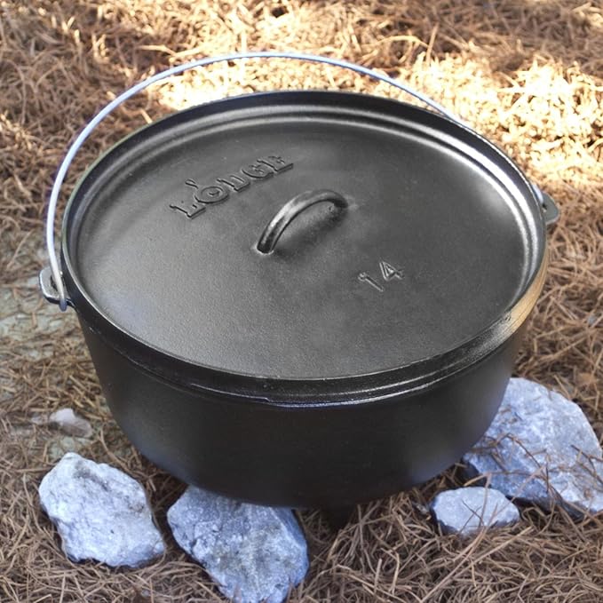 Lodge 10 Quart Pre-Seasoned Cast Iron Camp Dutch Oven with Lid - Dual Handles - Use in the Oven, on the Stove, on the Grill or over the Campfire - Black