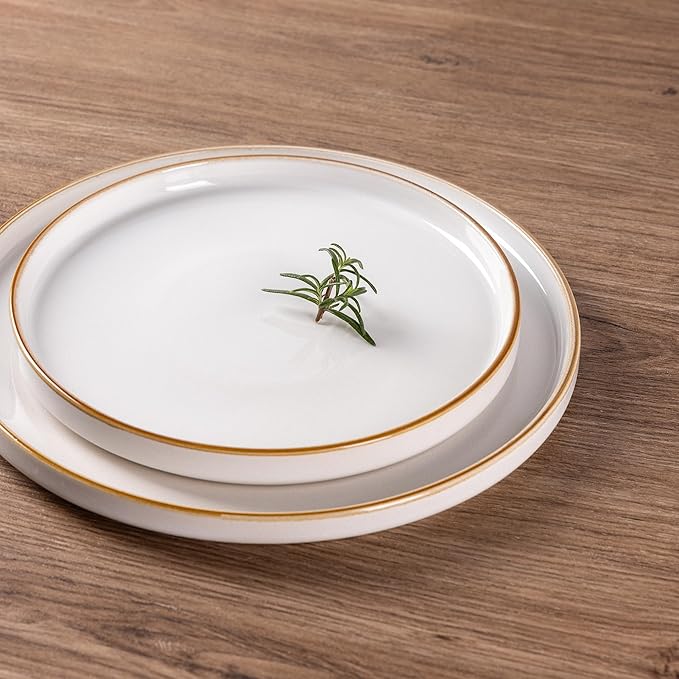 GBHOME Ceramic Dinnerware Sets for 4, 12 Pieces Stoneware Plates and Bowls Sets, Reactive Glaze Dishes -Scratch Resistant, Dishwasher&Microwave Safe-Pearl White