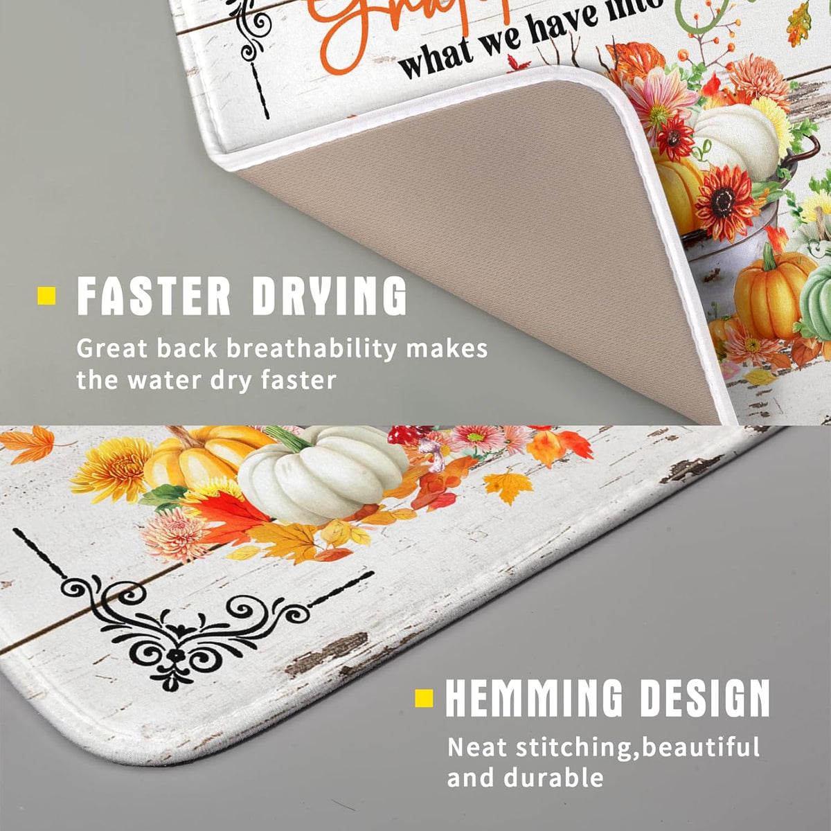 Fall Dish Drying Mats for Kitchen Counter Absorbent Autumn Dish Drainer Pad Home Decor