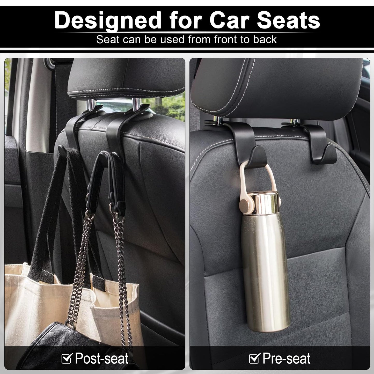 LivTee Car Seat Headrest Hook, Auto Seat Hook Hangers Storage Organizer Interior Accessories for Purse Coats Umbrellas Grocery Bags Handbag, 4-Pack