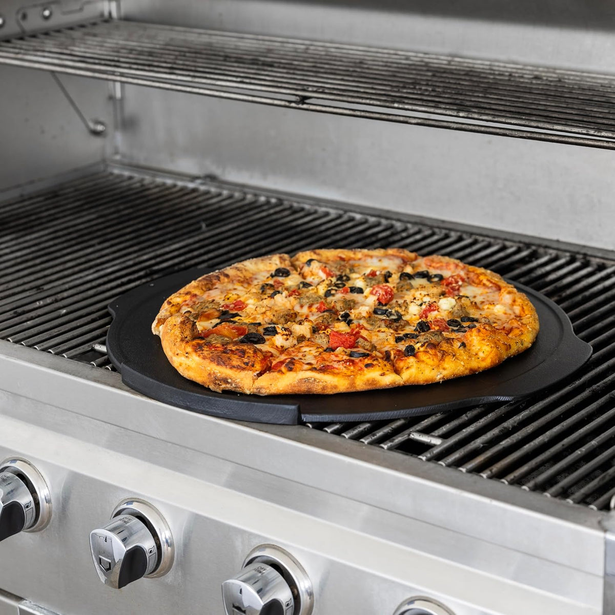 Outset Cast Iron Grill Pizza Pan, 18" Pizza Stone For Oven and Grill