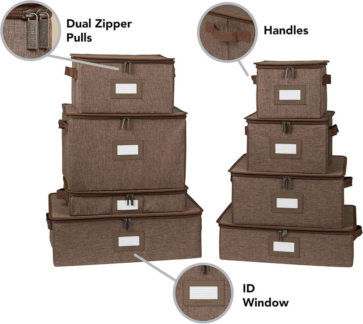 Covermates Keepsakes Dish Storage Box - Stackable, Reinforced Handles, China Storage, Brown Heather