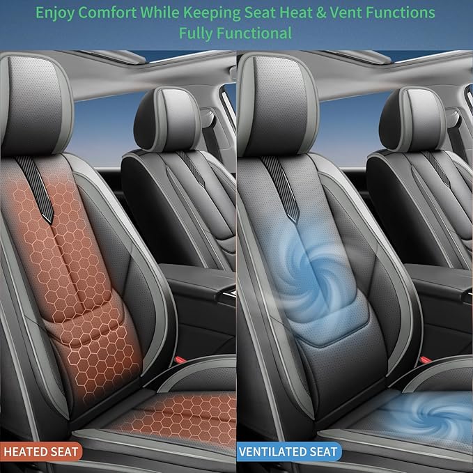 Fit Passport Car Seat Covers for Honda Passport 2019-2025 2026 -Upgraded Premium Waterproof & Breathable Leather,Airbag Compatible,All-Weather Seat Cushion Protector,2 Front/Black-Grey