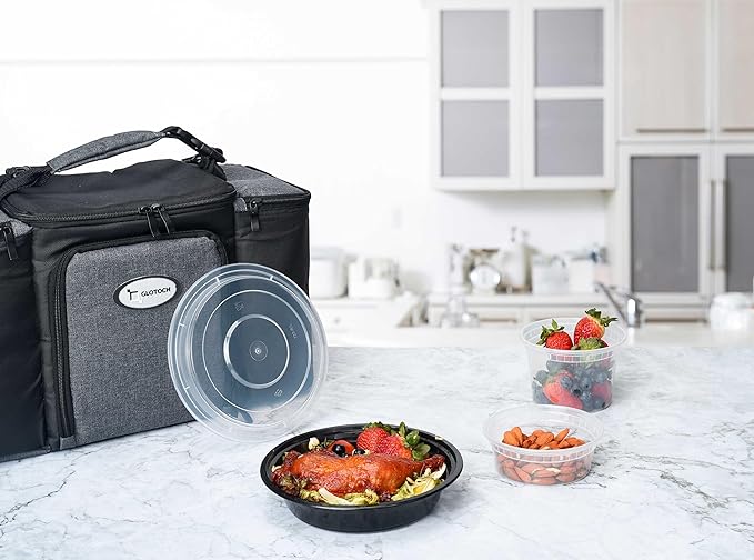 Glotoch Express 16oz Black Plastic Round Meal Prep Containers, 150 Pack Reusable Microwave Freezer Dishwasher Safe