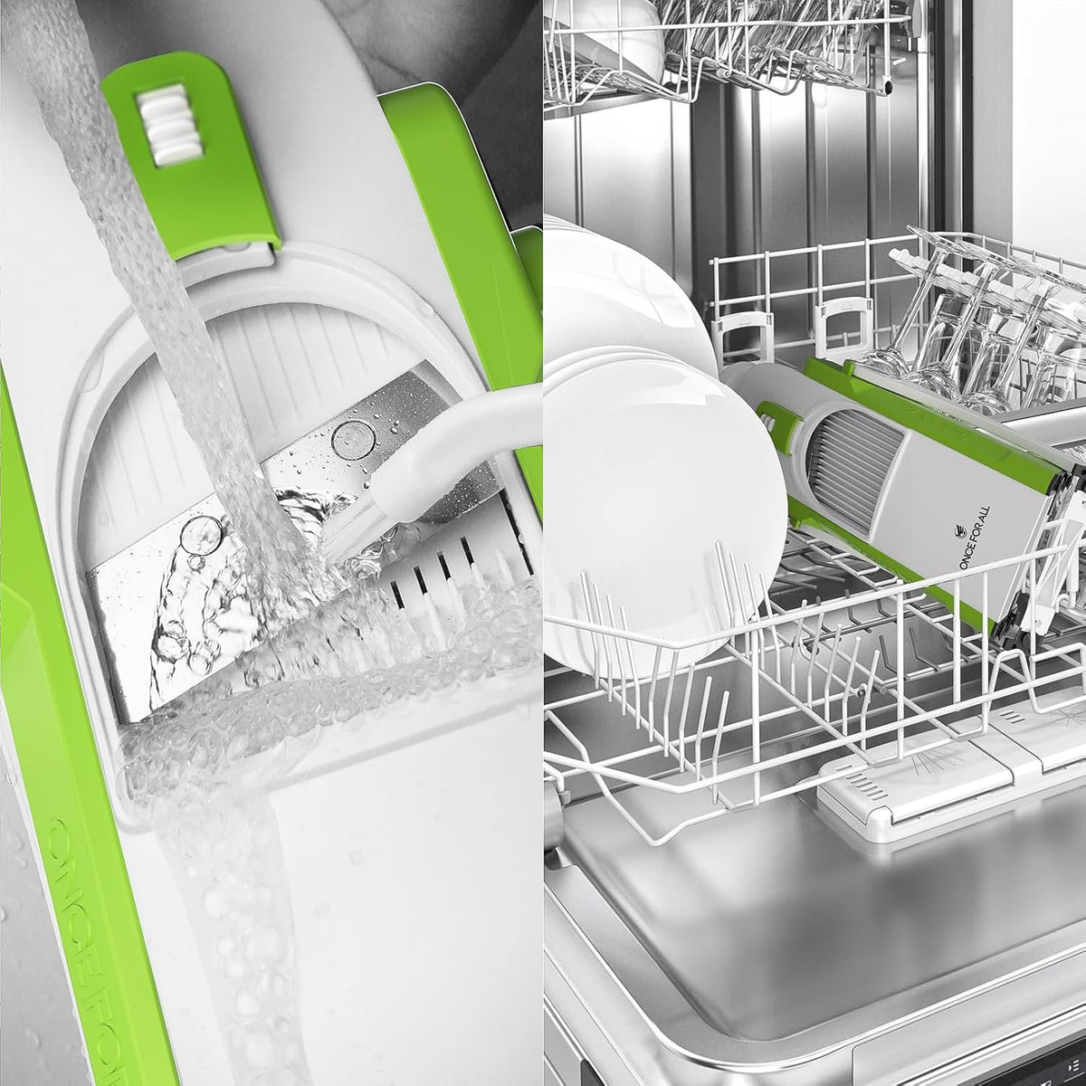 ONCE FOR ALL Safe Mandoline Slicer For Kitchen, Professional Vegetable Slicer For Food Potato Slices, Thickness Adjustable 0.1-8 mm Kitchen Artifact Fast Meal Prep (Green)