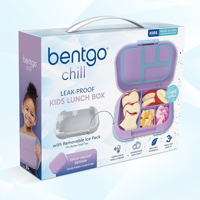 Bentgo Chill Kids Leak-Proof Lunch Box - 4-Compartment Bento Box with Built-In Ice Pack, 3.3 Cup Capacity, PFAS & BPA-Free, Microwave & Dishwasher Safe, Ideal Size for Ages 3 to 7 (Vivid Orchid)