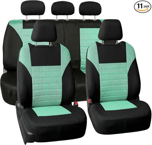 FH Group Automotive Car Seat Covers Full Set Premium 3D Air Mesh Front Seat Covers, Airbag Compatible & Split Bench Cover Universal Fit Interior Accessories for Cars Trucks and SUVs - Mint
