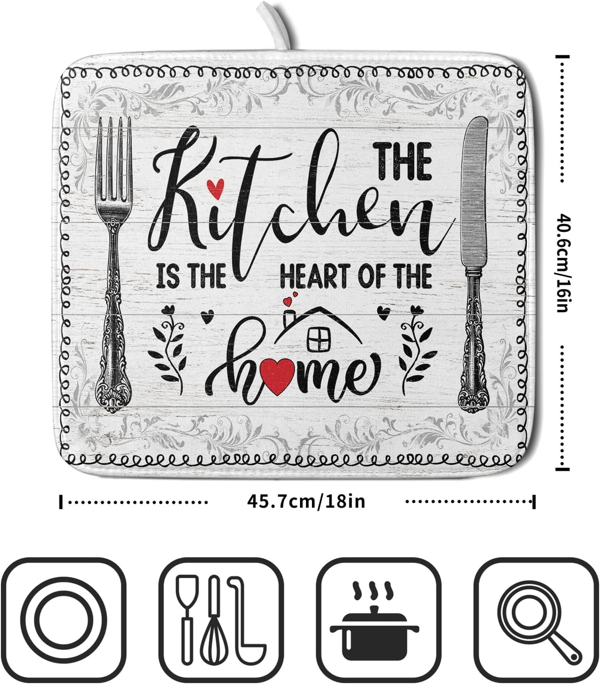 White Kitchen Dish Drying Mat 16x18 Inch Knife Fork Dish Drainer Rack Mats Microfiber Absorbent Protector for Kitchen Countertop Decor