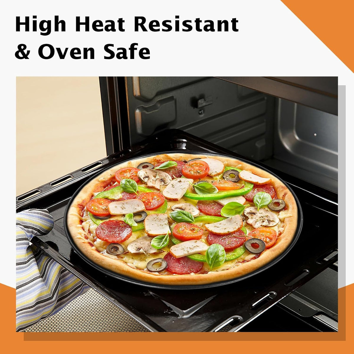 TeamFar Pizza Pan, 12 Inch Pizza Tray Round Baking Pan Set with Stainless Steel Core & Non-stick Coating, for Cooking Serving Roasting Prepping, Healthy & Oven Safe, Heavy Duty & Sturdy – Set of 2