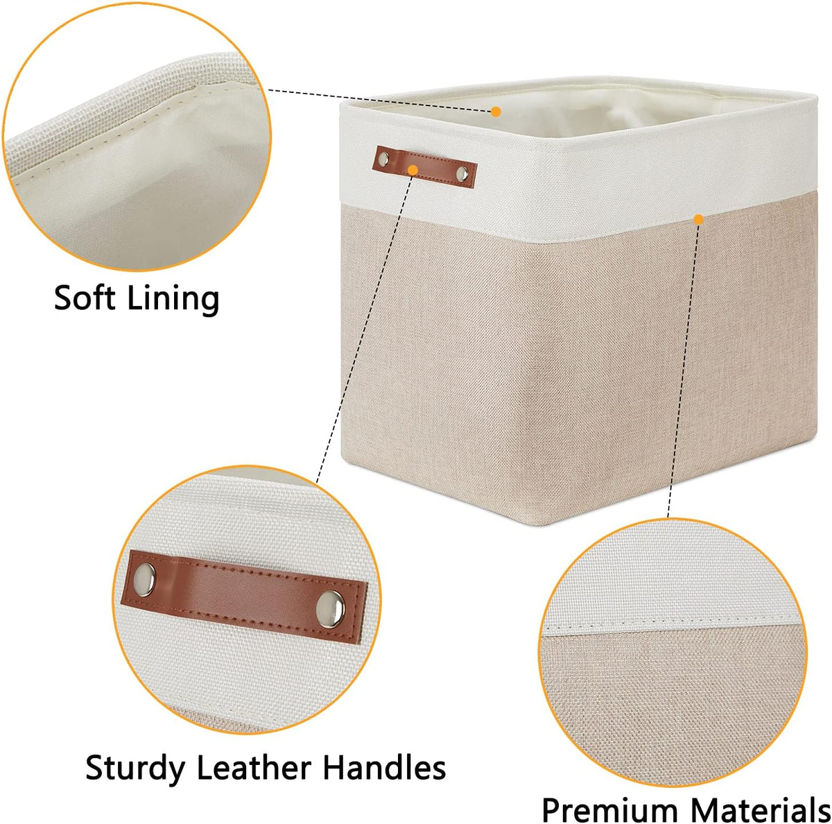 DULLEMELO Extra Large Storage Baskets, Fabric Storage Bins for Organizing Shelves Nursery Toys Books, Closet Baskets and Bins with Handles, White&Khaki, 2-Pack