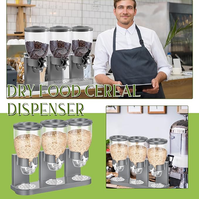Umigy 1 Pack Triple Indispensable Dry Food Dispenser 67oz Each Capacity Cereal Container for Storage Preserving Dispensing Kitchen Rice Candy Nuts Dog Food Granola Snack Gumball Countertop (Gray)