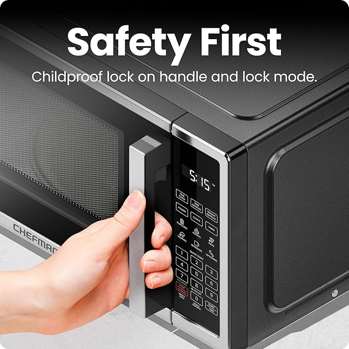 Chefman Countertop Microwave Oven 0.7 Cu. Ft. Digital Stainless Steel Microwave 700 Watts with 6 Auto Menus, 10 Power Levels, Eco Mode, Memory, Mute Function, Child Safety Lock, Easy Clean