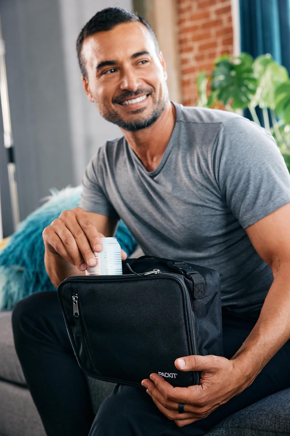 PackIt Freezable Classic Lunch Box, City Charcoal, Built with EcoFreeze® Technology, Collapsible, Reusable, Zip Closure With Front Pocket and Buckle Handle, For Work Lunch