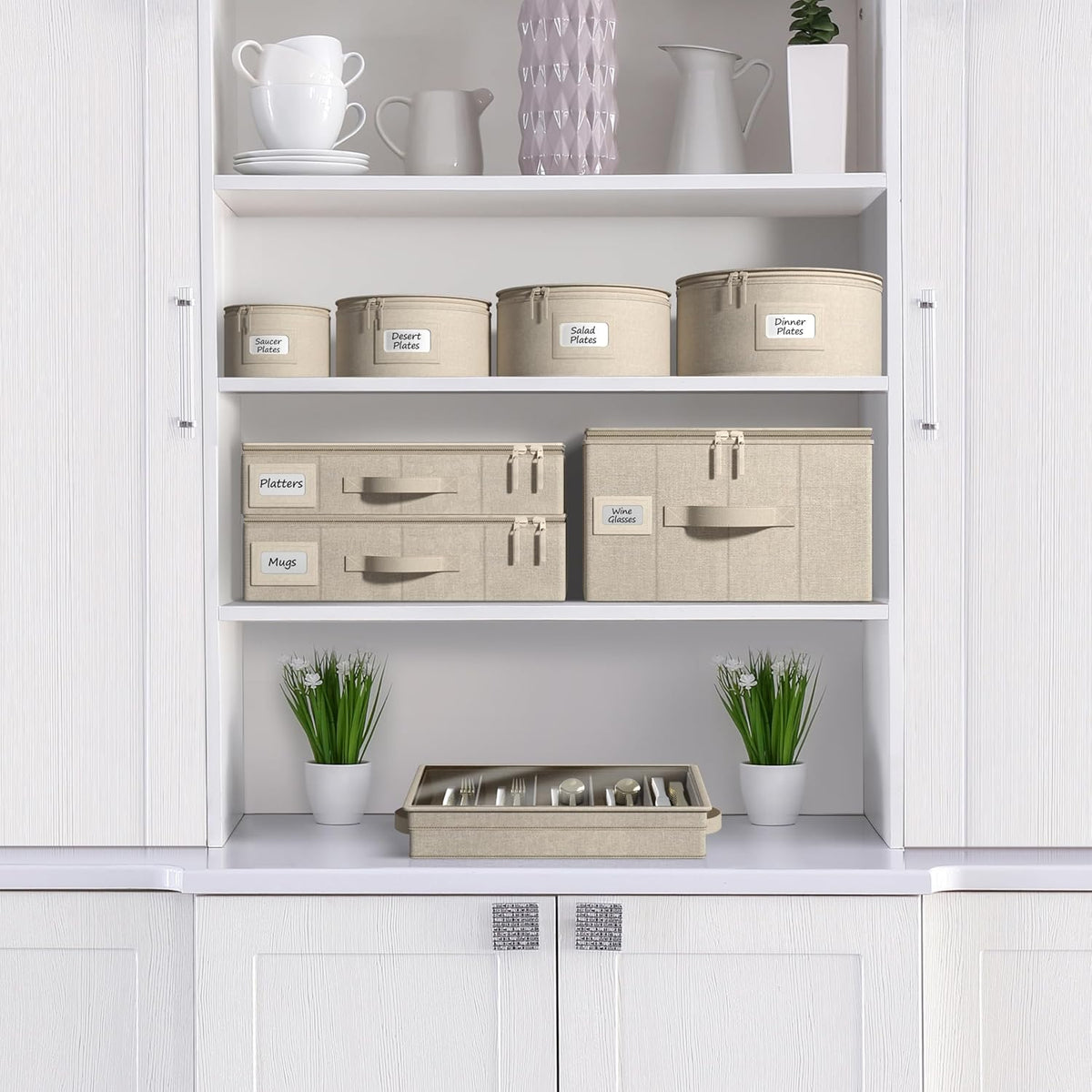 Sorbus Flatware & Utensil Storage - Fabric Chest Box for Storage and Organizing Utensils, Silverware, Flatware, Cutlery - Silverware Organizer Container with Clear Lid & Adjustable Divider