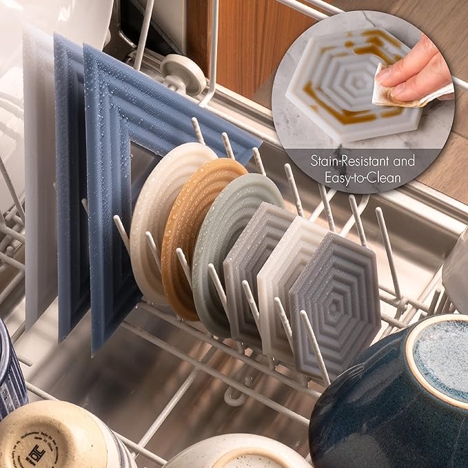 LINE+ARC Extra Thick Silicone Coasters (As Seen in NYTimes WireCutter) Waterproof Anti-Stain Heat-Safe Dishwasher-Safe Degrē Coasters (Set of 6, Winter Salad) Outdoor Rubber Mid-Century Modern