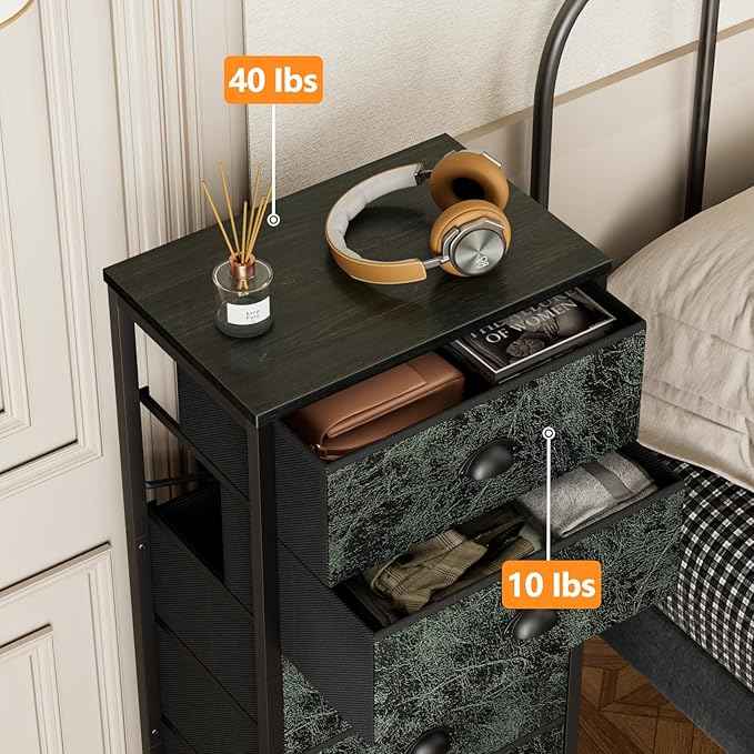 Furnulem Vertical Dresser for Bedroom,Tall Storage Tower Unit and Chest with 6 Drawers,Vintage Green Nightstand Furniture with Fabric Drawer Organizer in Dorm, Living Room,Closet,Entryway,Hallyway