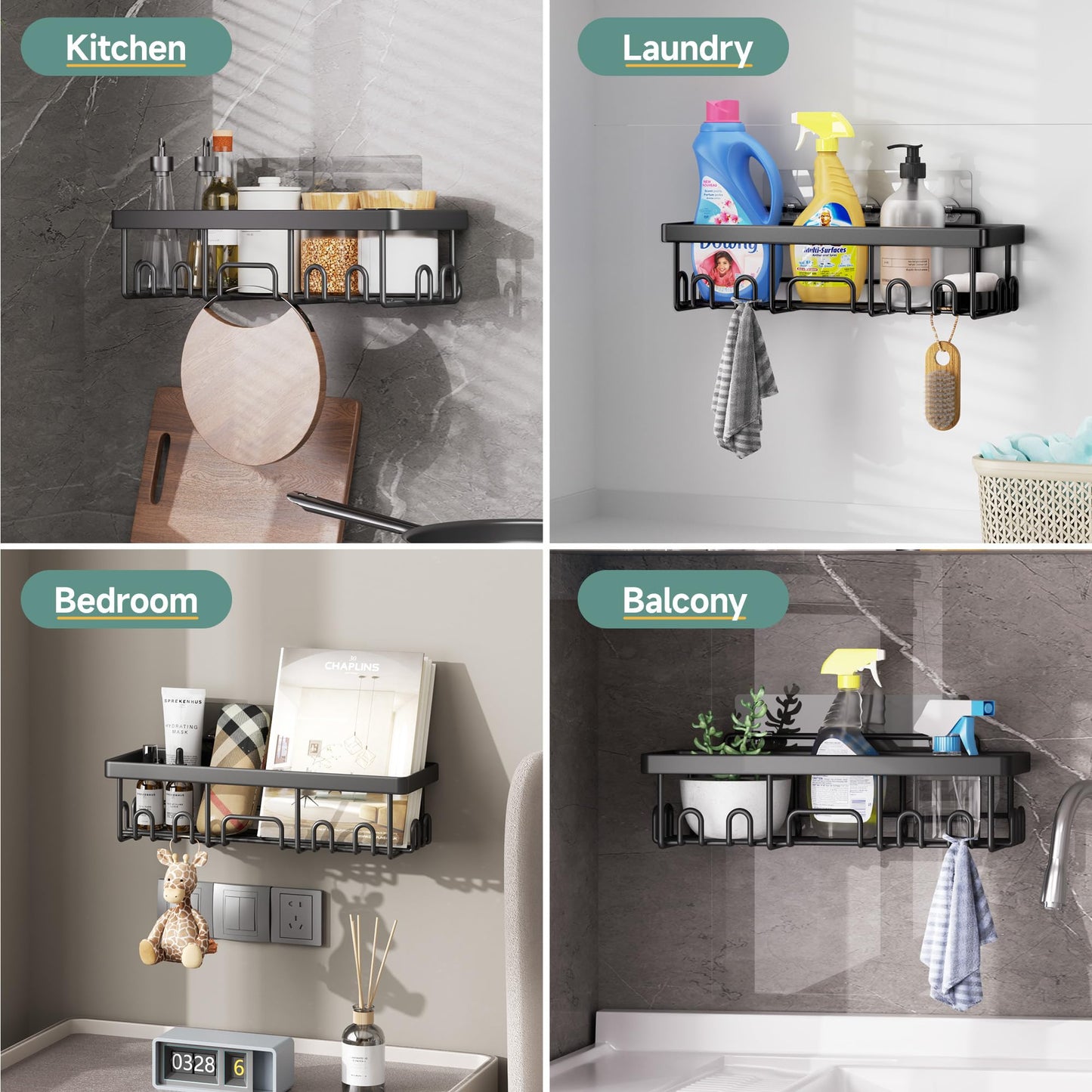 Veken Shower Caddy 6-Pack, Bathroom Organizers and Storage Shelves, Black