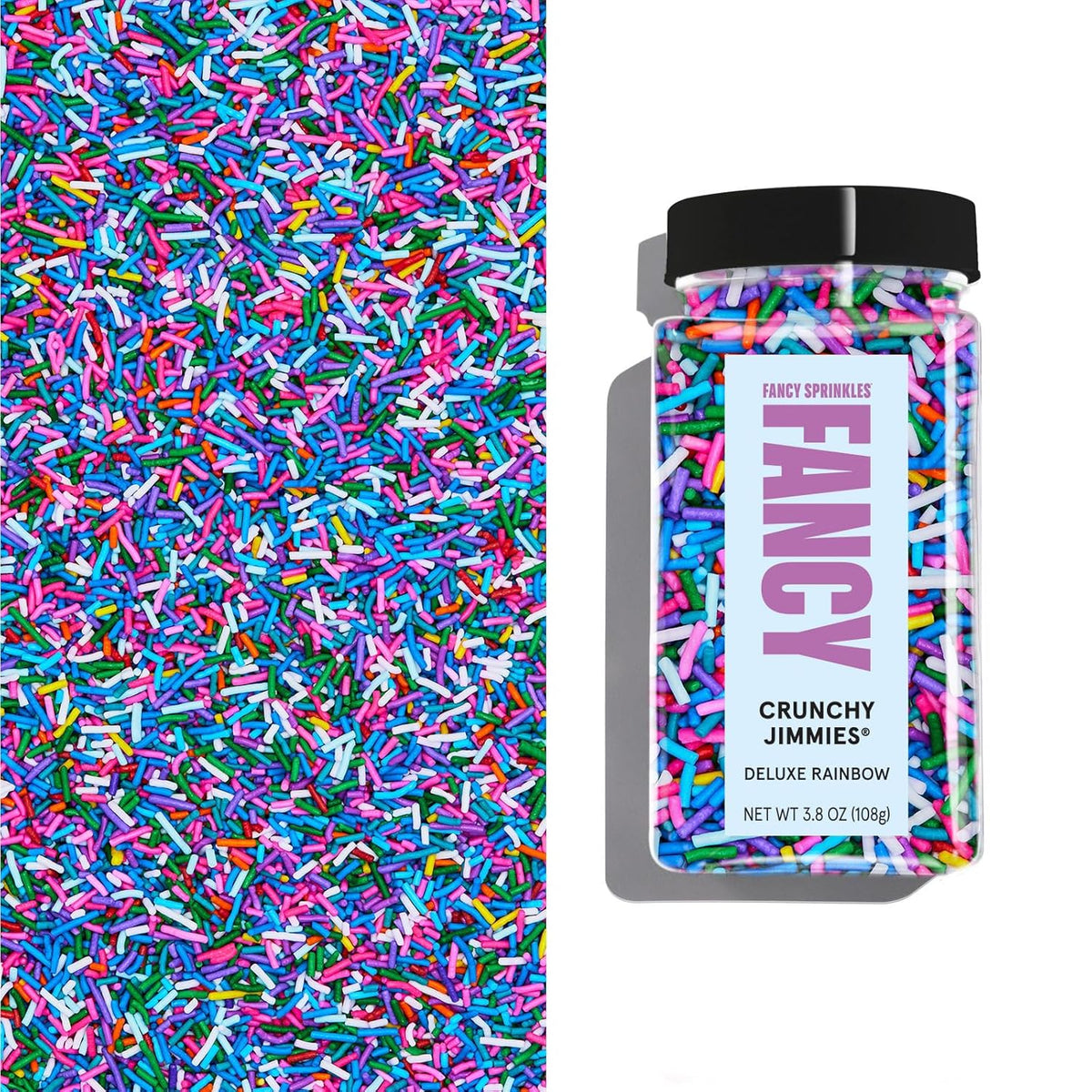 Fancy Sprinkles Deluxe Rainbow Crunchy Jimmies, Real Sugar, For Ice Cream, Cookies, Cakes, Cupcakes, Dessert Decorating, Bold, Mulit-Colored, Rainbow Sprinkles (0.5c)