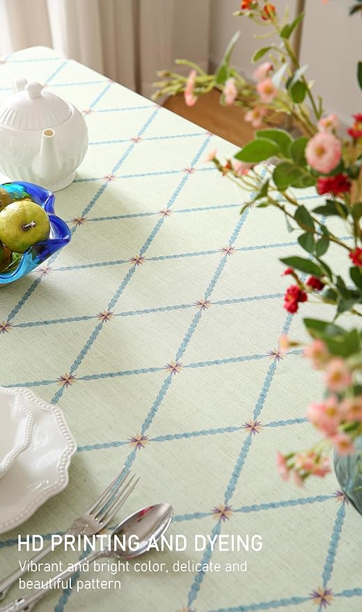 ISAENNE Designer Linen Floral Long Tablecloth Rectangle,Light Green Farmhouse Durable Table Cloth,Washable Decor Tablecloths for Dining Kitchen Thanksgiving Christmas,63"*102"-Floralsea B