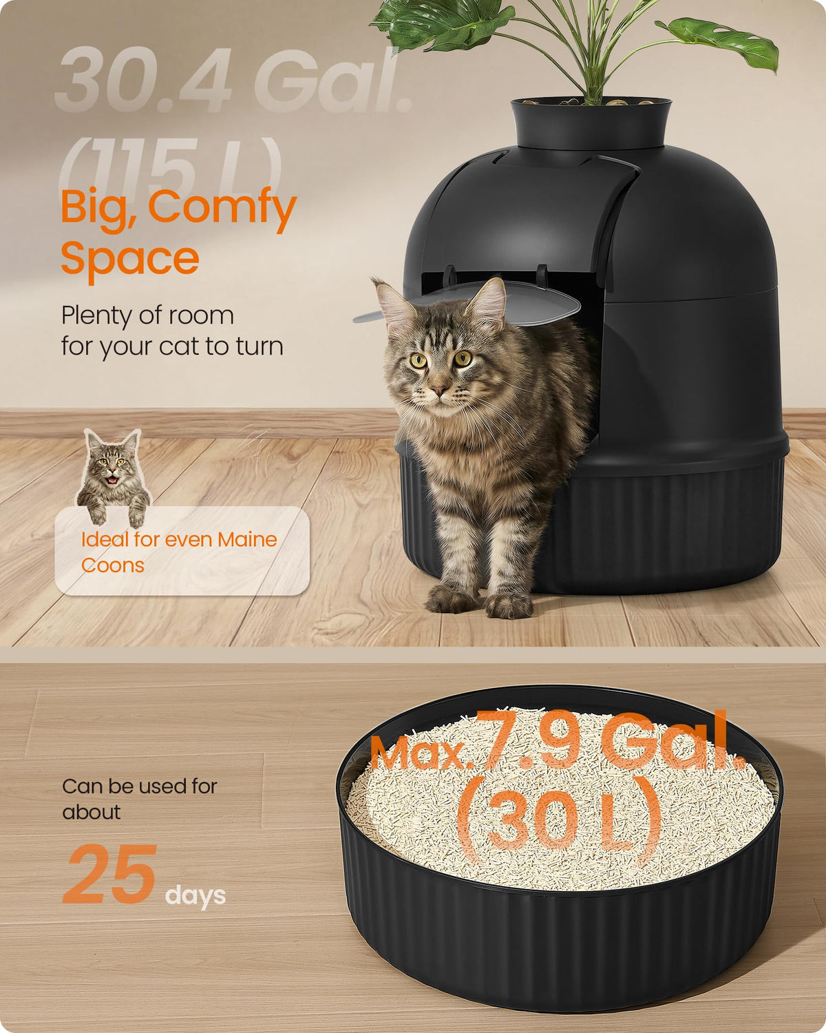 Feandrea Plant Cat Litter Box Enclosure with Artificial Plant,19.3" L Inch