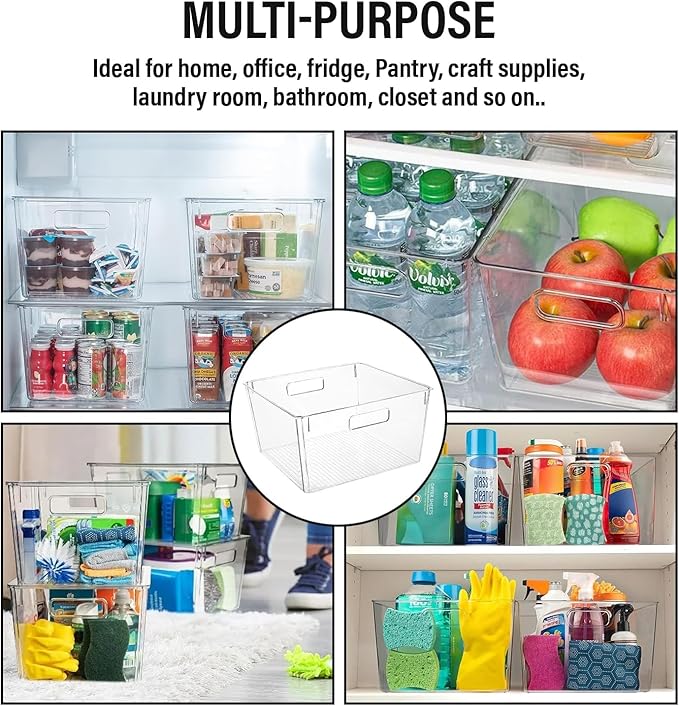 Extra Large Clear Plastic Storage Bins, Perfect for Kitchen Organization or Pantry Organization and Storage, Laundry Room, Fridge, Freezer Organizer Plastic Storage Containers for Organizing
