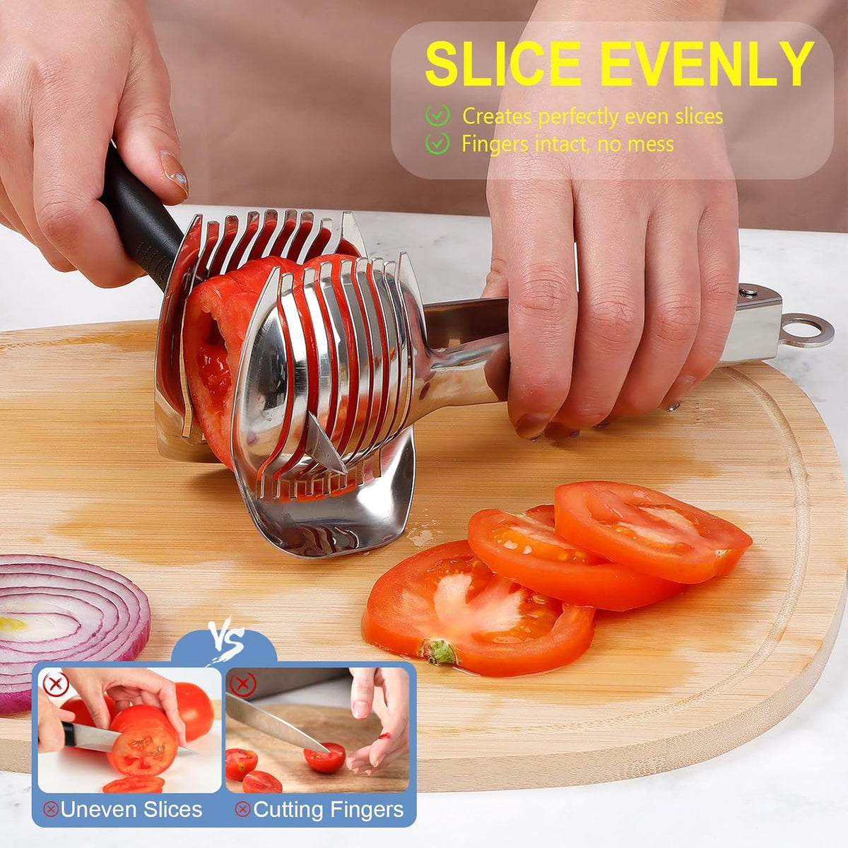KAYCROWN Tomato Slicer Holder with Paring Knife Set, Stainless Steel Lemon Slicer Cutter for Slicing, Onion Holder for Slicing, Vegetable Cutter for Tomato, Lemon
