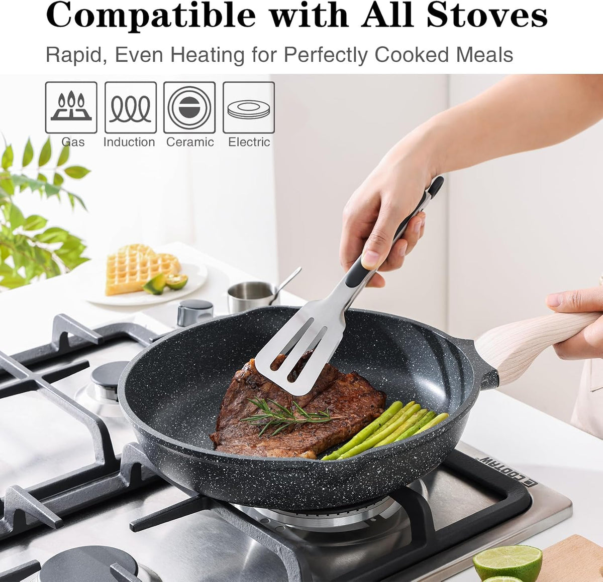 Frying Pans Nonstick with Lid, 11 Inch Skillet with Lid, Induction Cooking Pan, Stay-Cool Handle, Compatible with All Stovetops, PFOA Free
