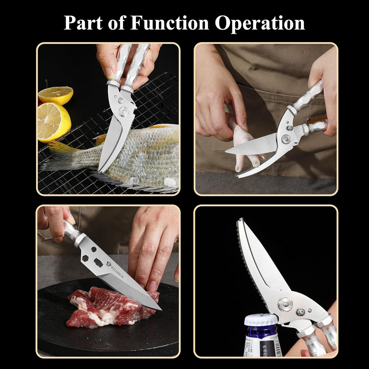 WILDMOK Heavy Duty Poultry Shears - 8.5 Inch Multi-function Stainless Steel Poultry Outdoor Shears, Ultra Sharp Kitchen Scissors for Outdoor Camp, White