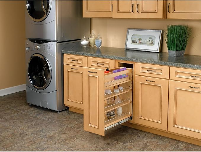 Rev-A-Shelf 8" Pullout Kitchen Cabinet Storage Organizer Slide Out Pantry Spice Rack with Adjustable Shelves for 8.5" W Cabinet Opening, 448-BC-8C