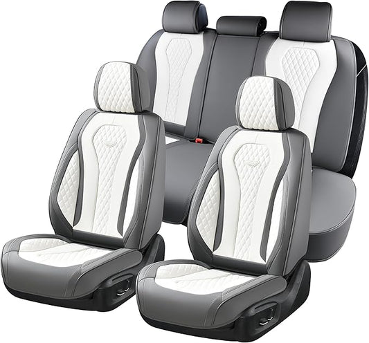 Coverado Seat Covers, Car Seat Covers Full Set, White Car Seat Cover, Car Seat Cushion Waterproof, Front Seats Back Seat Covers, Luxury Seat Cover Car Seat Protector Universal Fit Most Cars